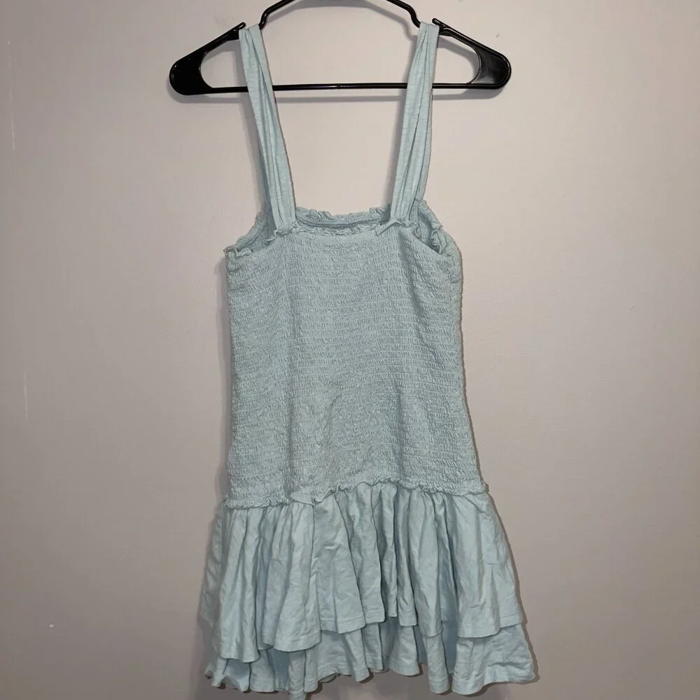 American Eagle Smocked Ruffle Mini Dress Size Small Blue - Picture 7 of 7